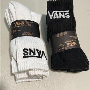 Vans 6 pairs of Kids Black and White Crew Socks NEW
